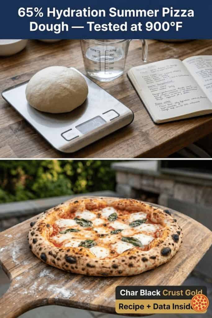 Marco's tested 65% hydration summer Neapolitan pizza dough recipe for outdoor ovens at 900°F — humidity adjustment formula